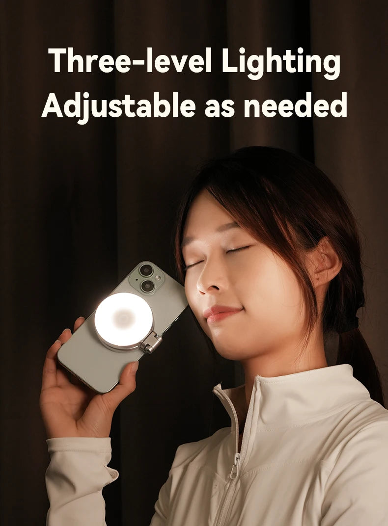 TELESIN Magnetic Fill Light Mini Selfie Light 3-Mode Adjustable Brightness Compatible iPhone X for Xiaomi for Huawei for Samsung