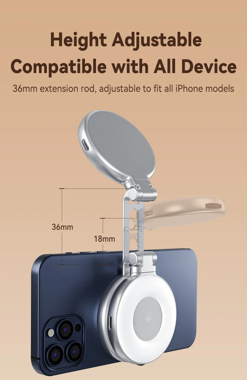 TELESIN Magnetic Fill Light Mini Selfie Light 3-Mode Adjustable Brightness Compatible iPhone X for Xiaomi for Huawei for Samsung