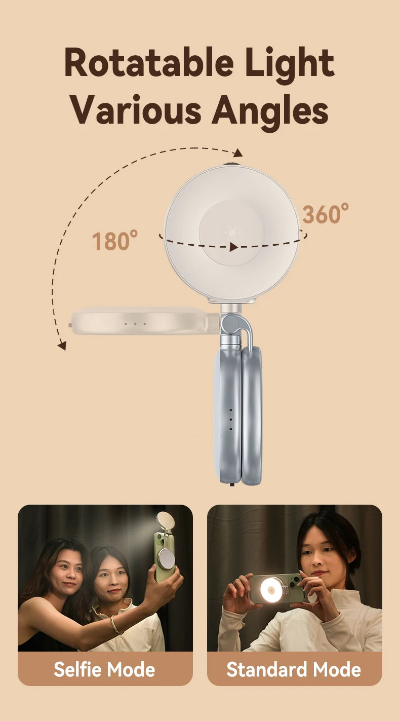 TELESIN Magnetic Fill Light Mini Selfie Light 3-Mode Adjustable Brightness Compatible iPhone X for Xiaomi for Huawei for Samsung