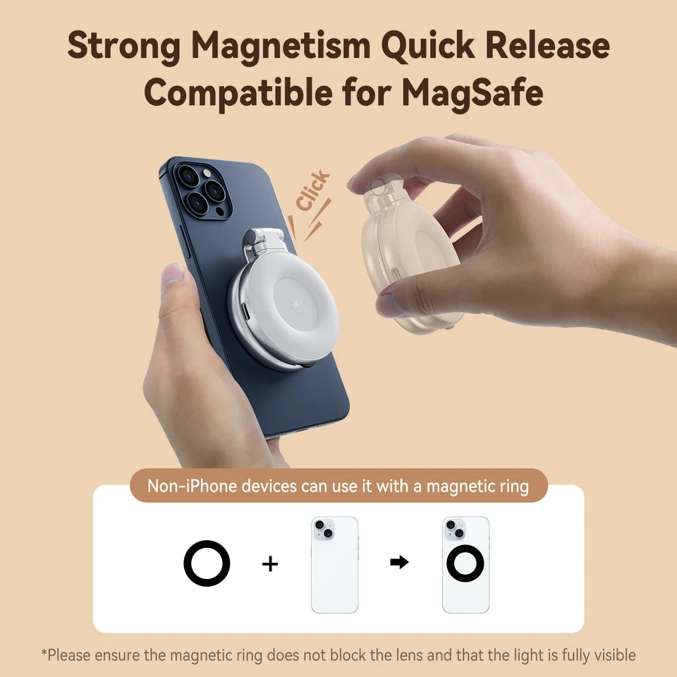 TELESIN Magnetic Fill Light Mini Selfie Light 3-Mode Adjustable Brightness Compatible iPhone X for Xiaomi for Huawei for Samsung