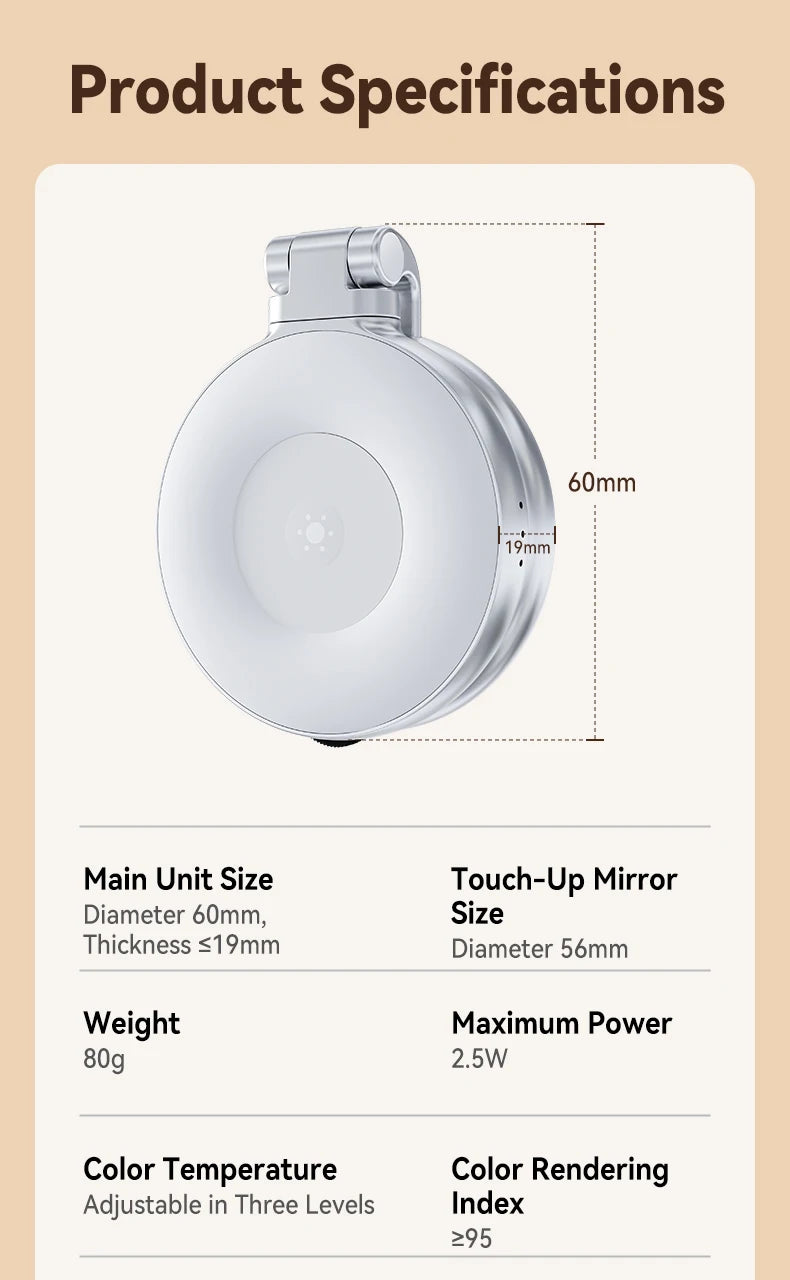 TELESIN Magnetic Fill Light Mini Selfie Light 3-Mode Adjustable Brightness Compatible iPhone X for Xiaomi for Huawei for Samsung