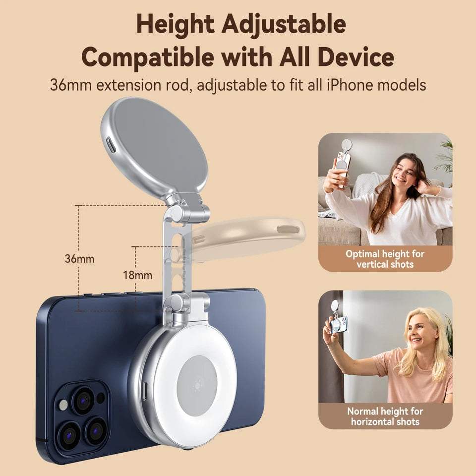 TELESIN Magnetic Fill Light Mini Selfie Light 3-Mode Adjustable Brightness Compatible iPhone X for Xiaomi for Huawei for Samsung