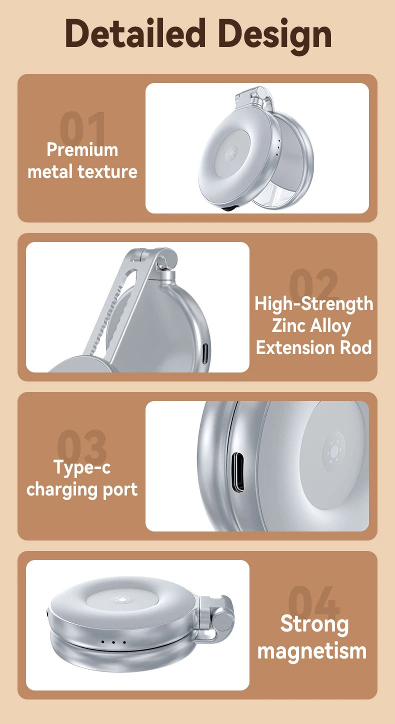 TELESIN Magnetic Fill Light Mini Selfie Light 3-Mode Adjustable Brightness Compatible iPhone X for Xiaomi for Huawei for Samsung